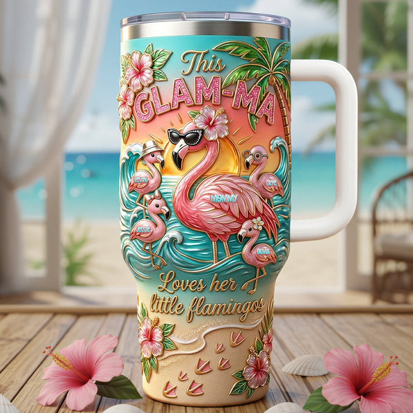 Beach Theme Flamingo Mom And Kids - Personalized Tumbler - Gift For Mom