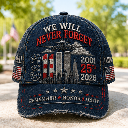 September 11 Memorial 25th Anniversary Never Forget Twin Towers - Personalized Classic Cap