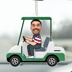 Custom Photo Golf Cart - Gift For Dad, Grandpa, Golf Lovers - Personalized Car Hanging Ornament NA94