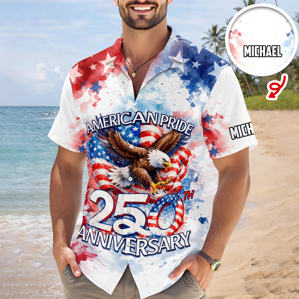 American Pride Patriotic 250th Anniversary Eagle 1776–2026 - Personalized Hawaiian Shirt - Gift for Dad, Husband, Grandpa HN02