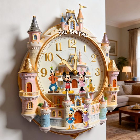 MkMo Magic Mouse And Friends - Personalized Wall Hanging Clock - Gift For Family HH01
