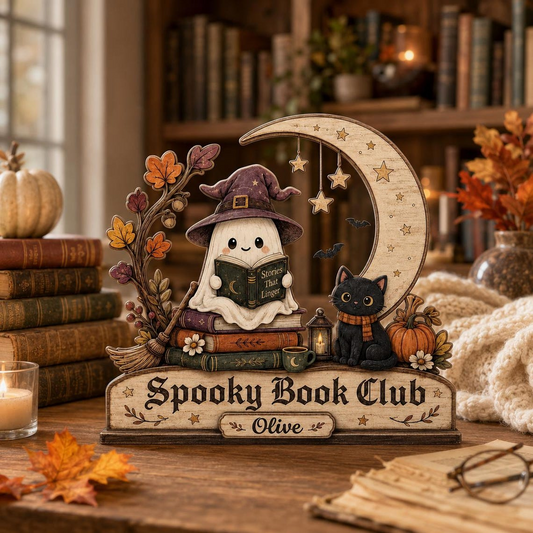 Spooky Book Club - Personalized Wooden Block - Gift For Book Lovers