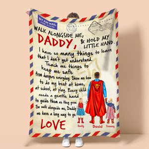 Stamps Father & Daughter, Son Walk Alongside Me - Gift For Dad, Grandfather - Personalized Blanket