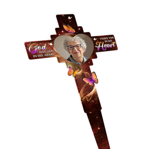 Photo Grandma In Our Hearts Always - Memorial Personalized Custom Stain Glass Style Acrylic Garden Stake - Custom Photo