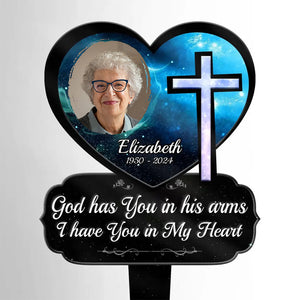 Custom Photo Grandma God Loves You Forever - Memorial Personalized Custom Stain Glass Style Acrylic Garden Stake