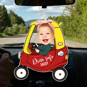 Custom Photo Drive Safe Mommy Daddy - Gift For Family Members, Mom And Dad - Personalized Car Hanging Ornament - NA94