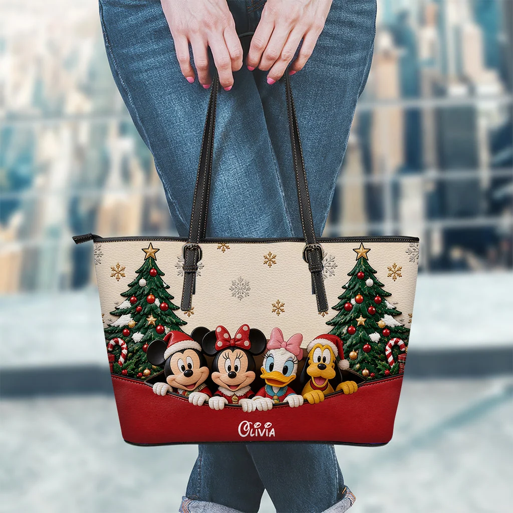 Merry Christmas Custom Name Gift For Her - Personalized Leather Tote B ...