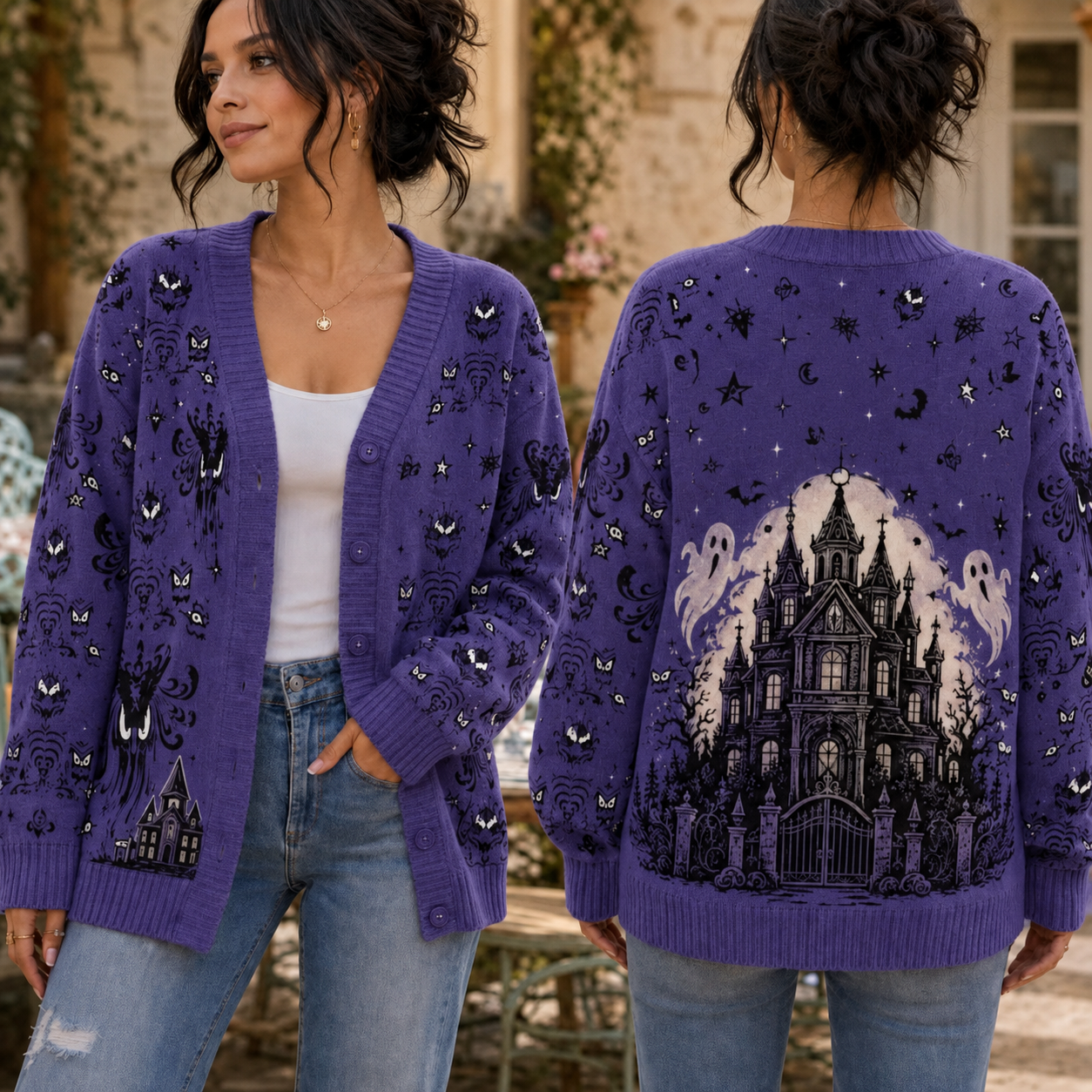 Haunted House Spooky Halloween - Personalized Cardigan