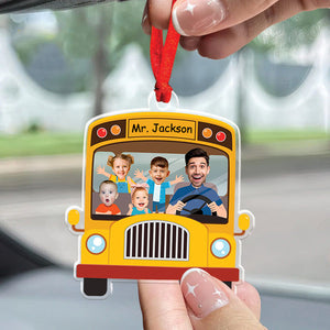 Custom Photo School Bus Driver We're Having A Funny Trip - Personalized Car Hanging Ornament - NA94