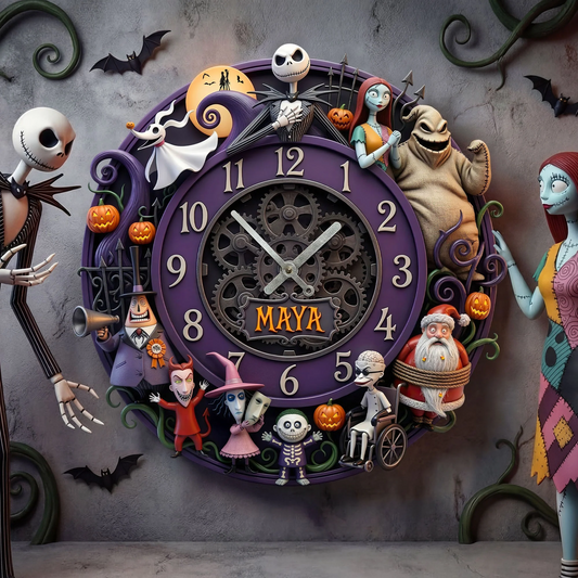Spooky Characters - Personalized Wall Hanging Clock - Gift For Fan Movies HH01