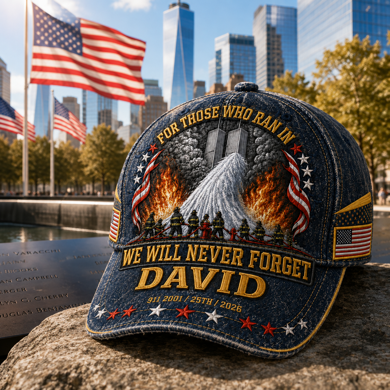 September 11 We Will Never Forget Memorial Firefighter Heroes - Personalized Classic Cap