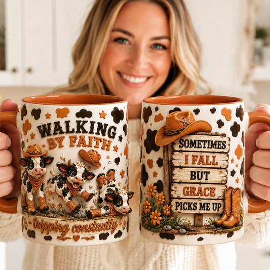 Walking By Faith Tripping Constantly - Personalized Accent Mug - Gift For Christian