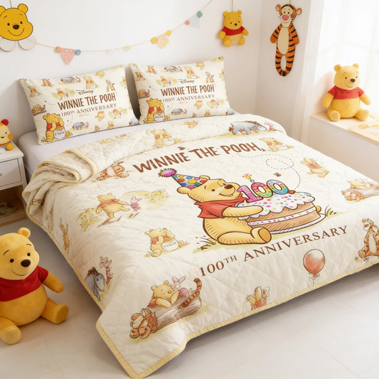 DSNY Honey Bear Bedding Set Custom Name Gift - Personalized Quilted Bedding Set HH01
