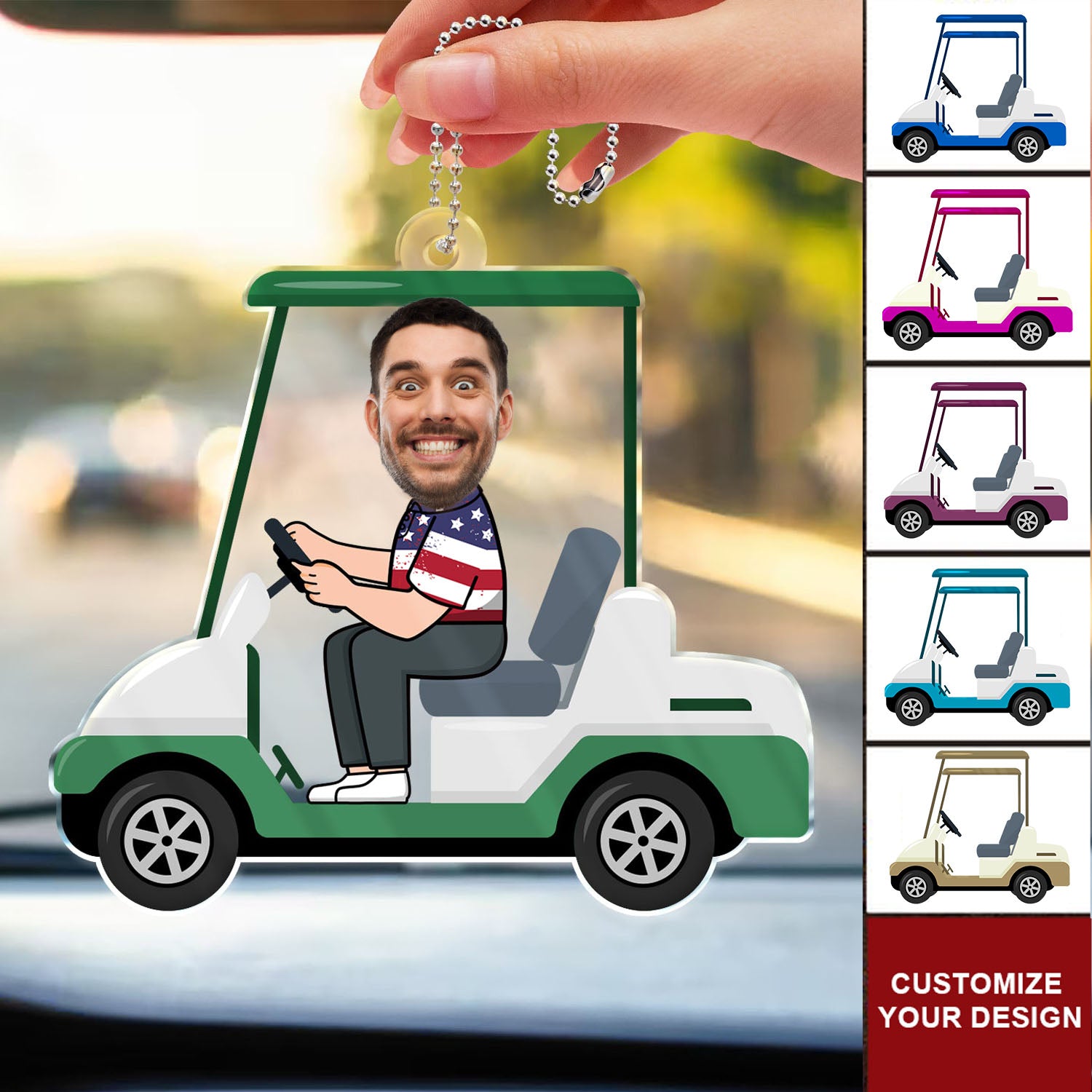 Custom Photo Golf Cart - Gift For Dad, Grandpa, Golf Lovers - Personalized Car Hanging Ornament NA94