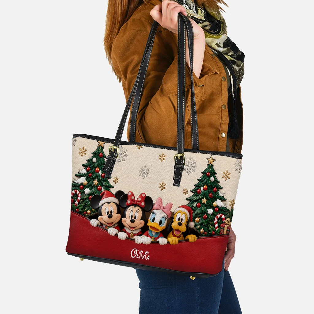 Merry Christmas Custom Name Gift For Her - Personalized Leather Tote B ...