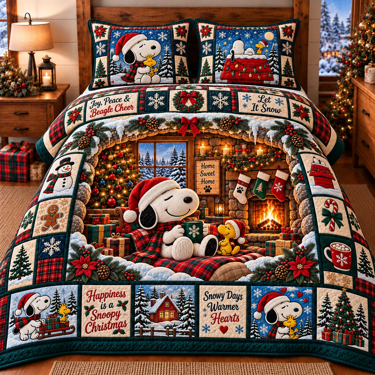 Happiness Is A Vintage Cartoon Christmas - Personalized Quilted Beddin ...