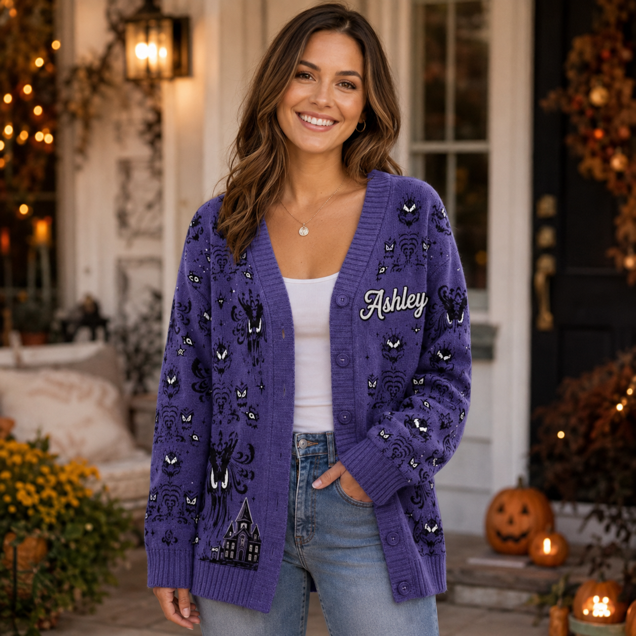 Haunted House Spooky Halloween - Personalized Cardigan