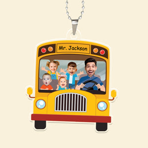 Custom Photo School Bus Driver We're Having A Funny Trip - Personalized Car Hanging Ornament - NA94