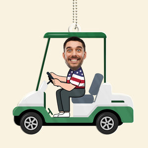 Custom Photo Golf Cart - Gift For Dad, Grandpa, Golf Lovers - Personalized Car Hanging Ornament NA94