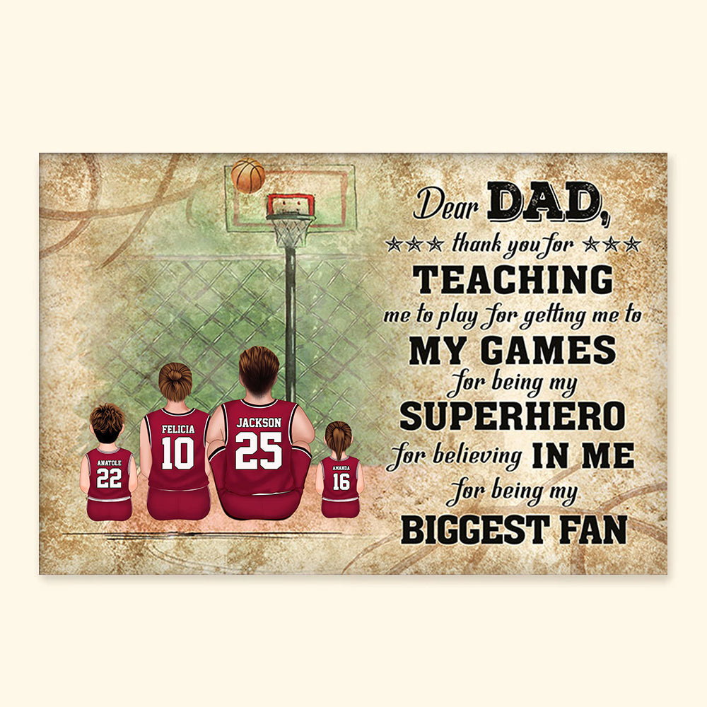 Dear Dad, Thank You For Teaching Me To Play This Game - Gift For Dad, Children, Family - Personalized Canvas Poster