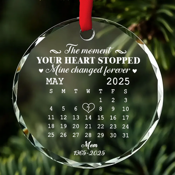 The Moment Your Heart Stopped Mine Changed Forever (Ver 1) - Personalized Glass Ornament - Christmas Gift For Family, Memorial Human HH01