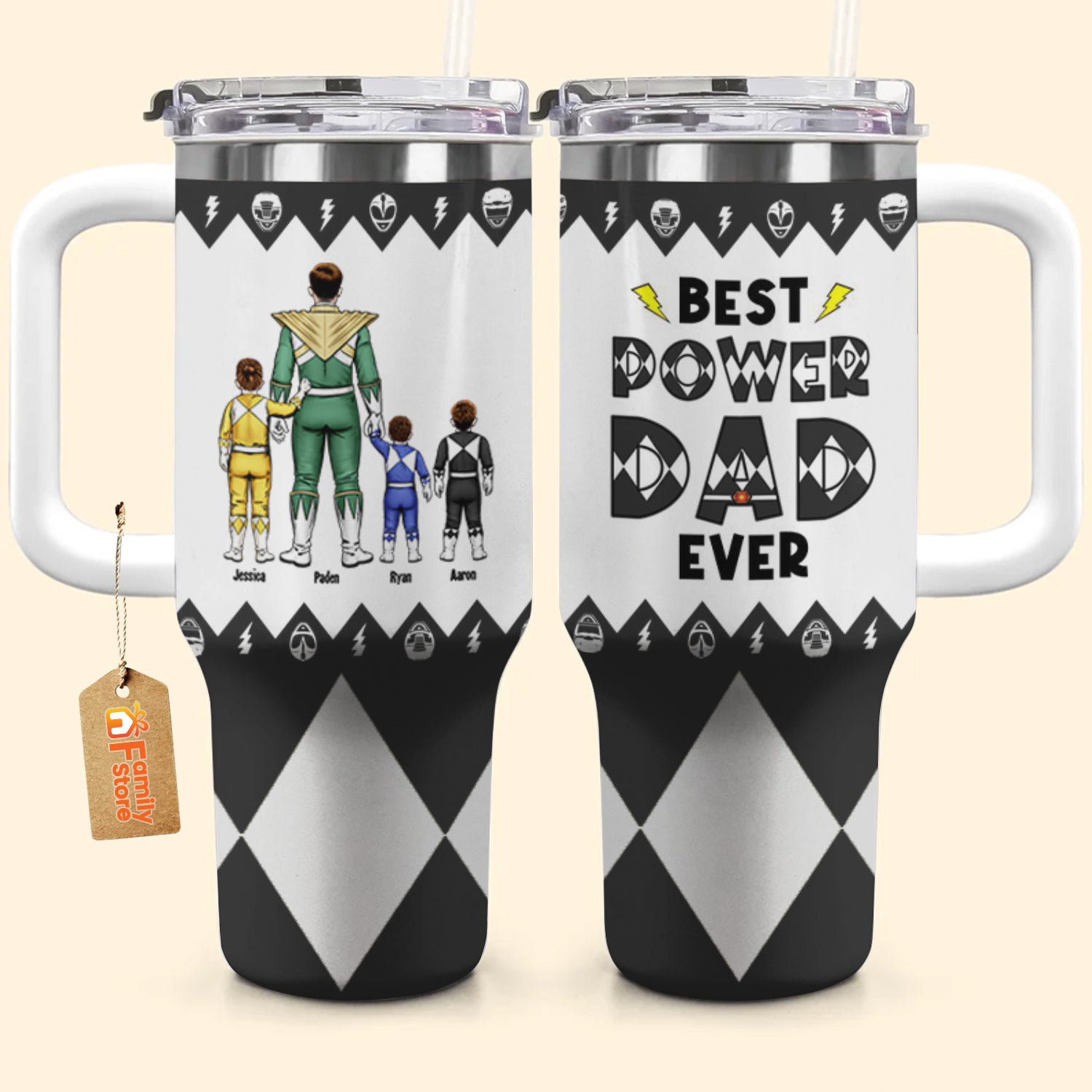 Power Of Dad Is The Most Powerful Thing - Gift For Dad - Personalized 40oz Tumbler Cup With Straw - CL21 NA94