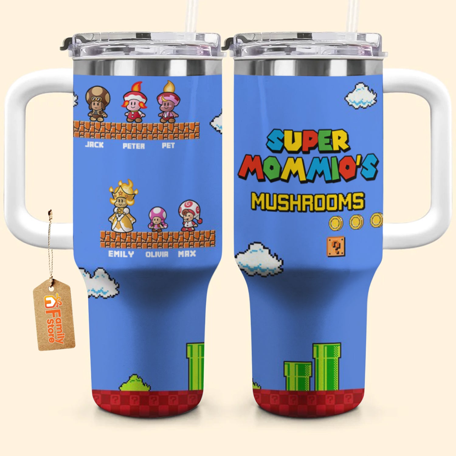 Super Mommio Mushrooms Super Cute - Gift For Mom - Personalized 40oz Tumbler Cup With Straw - CL05 NA94