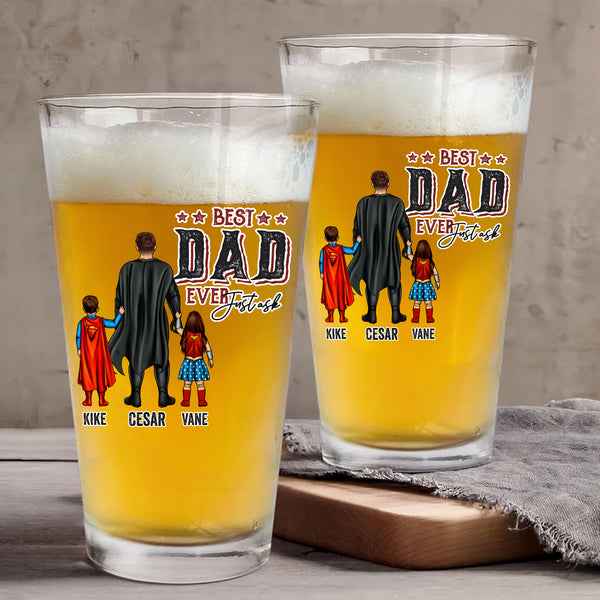 super Hero Best Dad Ever Just Ask - Personalized Beer Glass