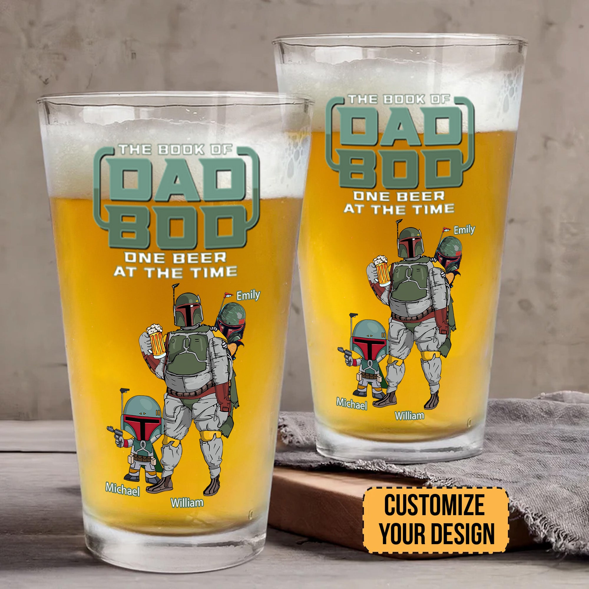 Boba Fett The Book Of Dad Bob One Beer At The Time - Gift For Dad - Personalized Beer Glass NA94