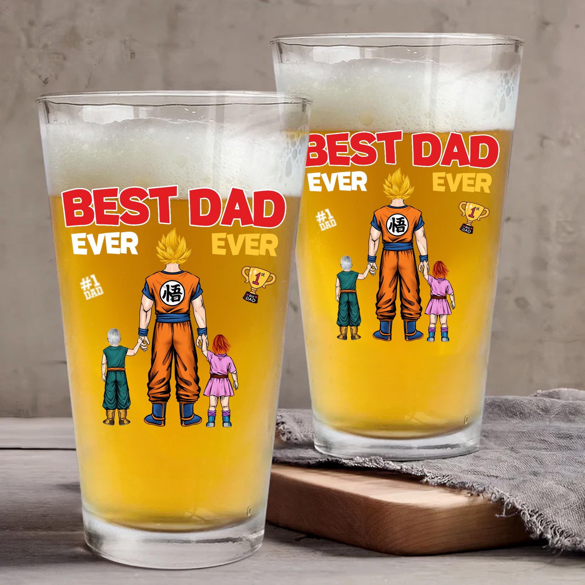 Champion Cup Hero Best Dad Ever Ever - Gift For Father - Personalized Beer Glass