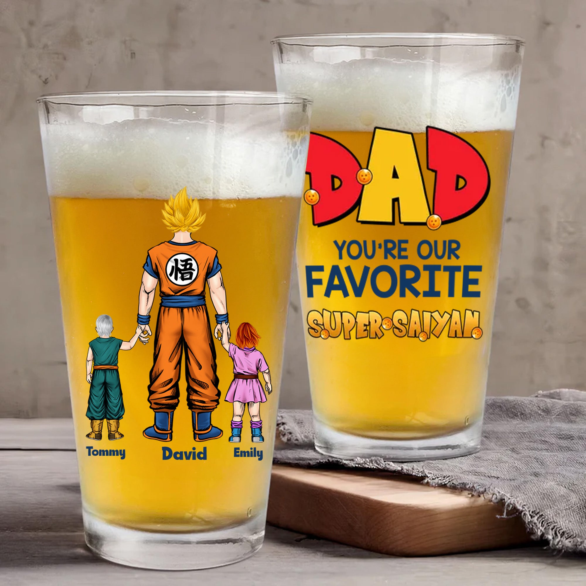 Daddy Is Our Favorite Saiyan Dragon Balls - Gift For Father's Day - Personalized Beer Glass