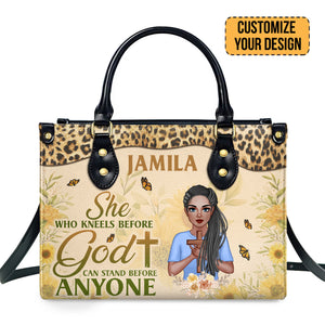 She Who Kneels Before God Can Stand Before Anyone - Personalized Leather Handbag With Zipper - CLGOD01 PT