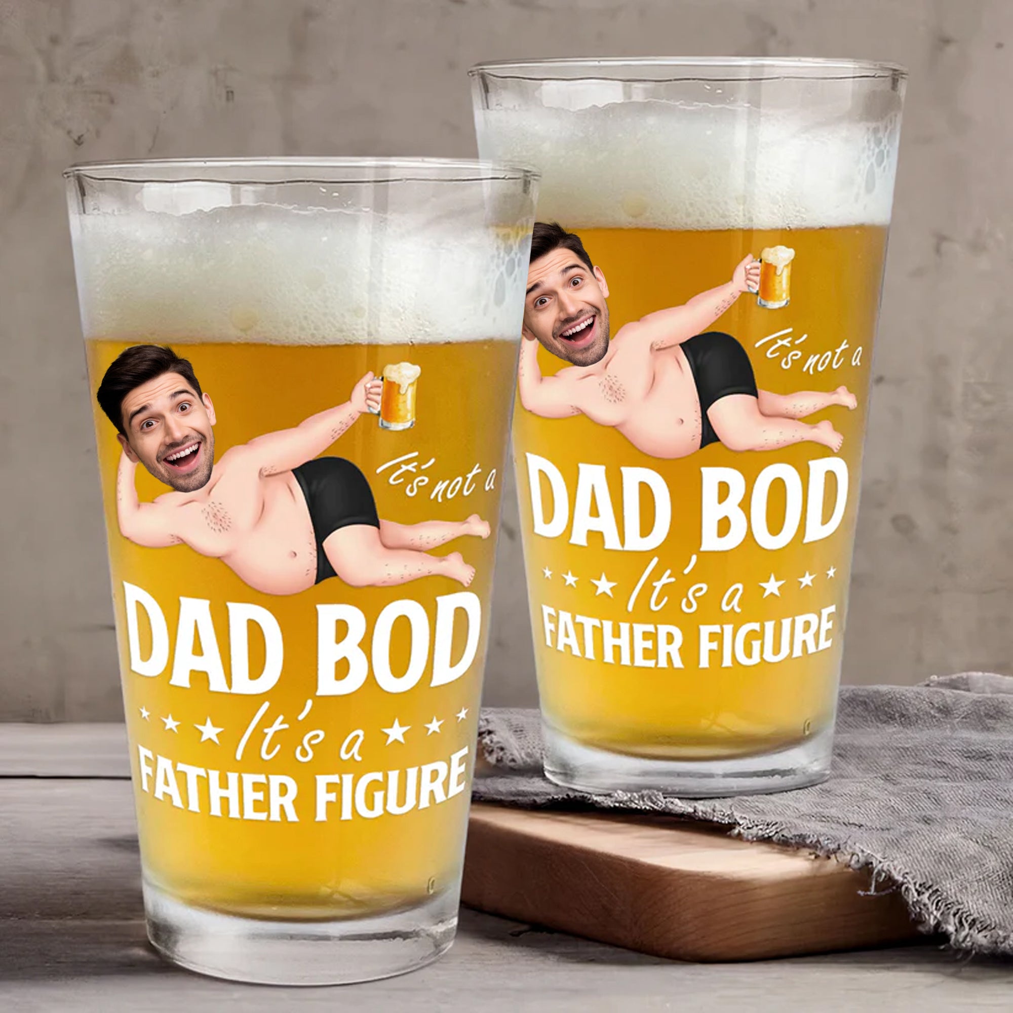 It's Not A Dad Bod It's A Father Figure Funny - Gift For Dad - Personalized Beer Glass