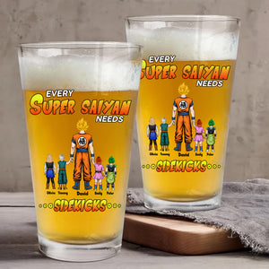 Our Super Saiyan Dad And His Sidekicks - Gift For Father's Day - Personalized Beer Glass