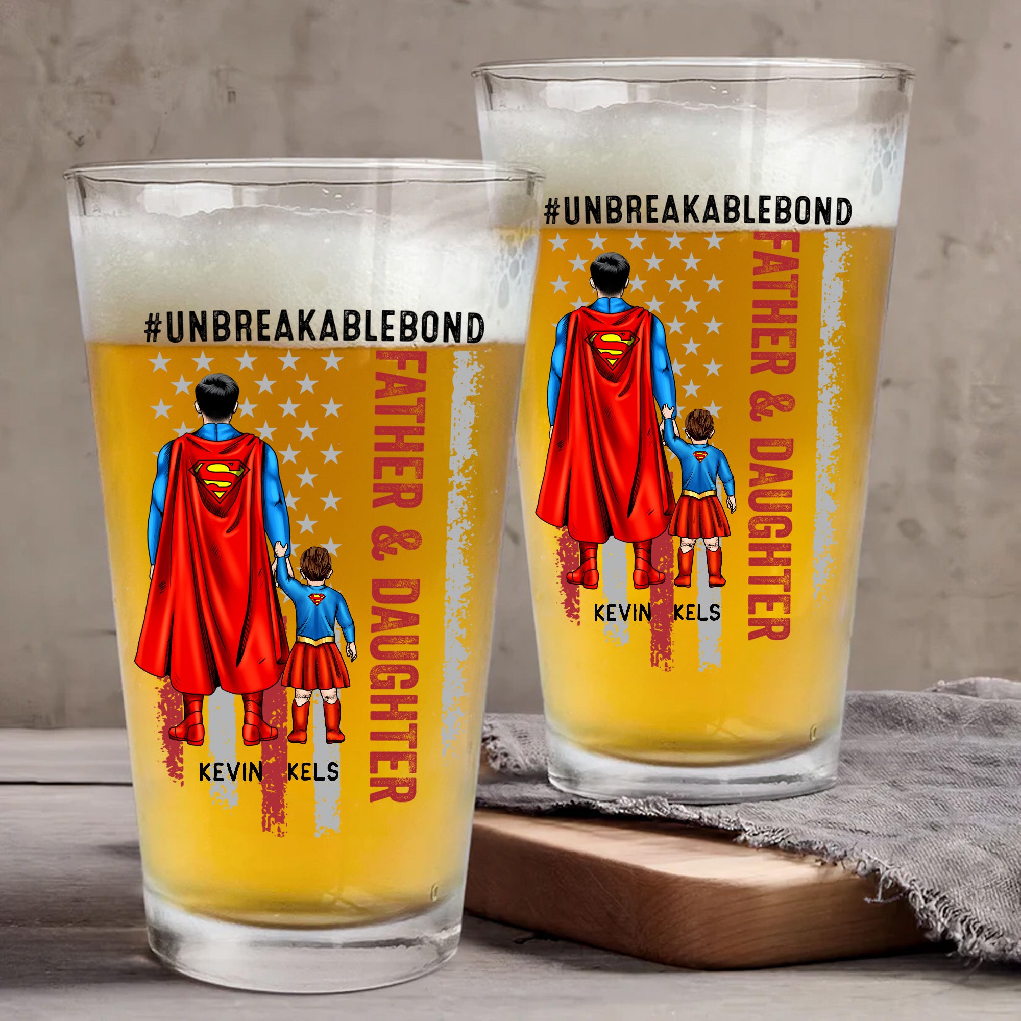 Father & Daughter Unbreakable Bond - Gift For Dad - Personalized Beer Glass