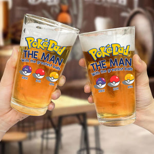 Pokedad The Man With The Greatest Balls - Gift For Father's Day - Personalized Beer Glass