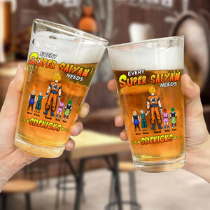 Our Super Saiyan Dad And His Sidekicks - Gift For Father's Day - Personalized Beer Glass