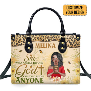 She Who Kneels Before God Can Stand Before Anyone - Personalized Leather Handbag With Zipper - CLGOD01 PT