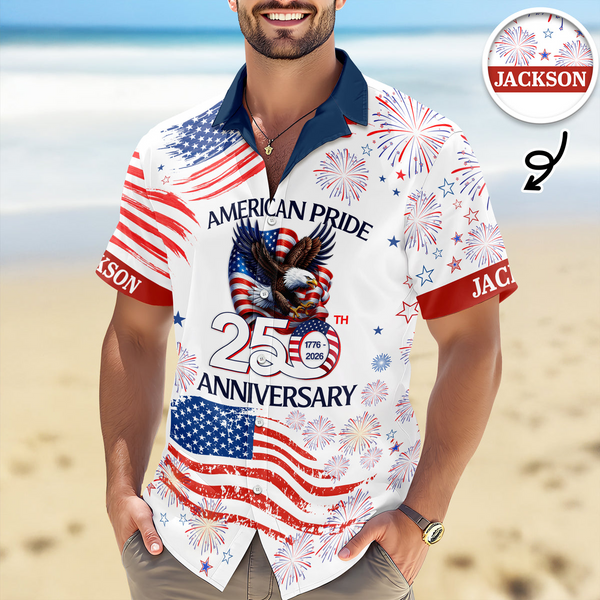 Patriotic 250th Anniversary God Bless America Eagle - Personalized Hawaiian Shirt - Gift for Dad, Husband, Grandpa HN02