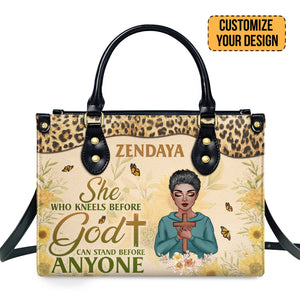 She Who Kneels Before God Can Stand Before Anyone - Personalized Leather Handbag With Zipper - CLGOD01 PT