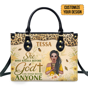 She Who Kneels Before God Can Stand Before Anyone - Personalized Leather Handbag With Zipper - CLGOD01 PT