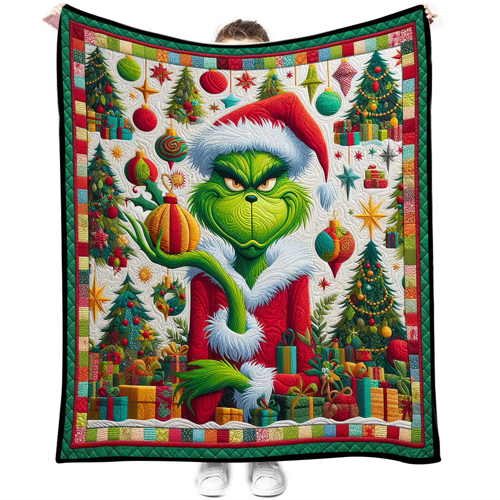 Merry Monster Green Christmas - Personalized Stole Christmas Fleece Blanket DN100