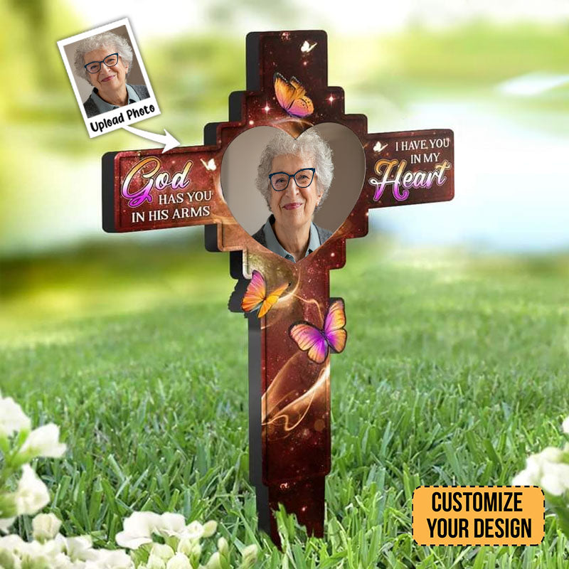 Photo Grandma In Our Hearts Always - Memorial Personalized Custom Stain Glass Style Acrylic Garden Stake - Custom Photo