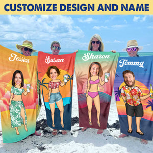 Custom Face Tropical Summer Sunset - Gift For Friend, Family - Personalized Beach Towel