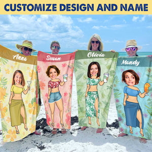 Custom Face Chibi Summer Vibe Vacation - Gift For Friend, Family - Personalized Beach Towel