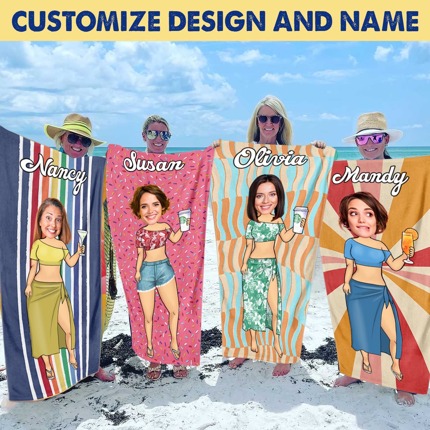 Custom Face Bring The Joy - Gift For Friend, Family - Personalized Beach Towel