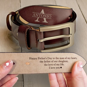 To The Man Of My Heart - Gift For Dad, Husband, Father's Day - Personalized Engraved Leather Belt