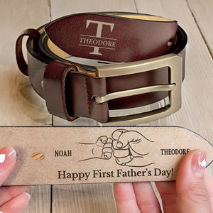 Fist Bump Daddy And Baby - Gift For Father's Day - Personalized Engraved Leather Belt