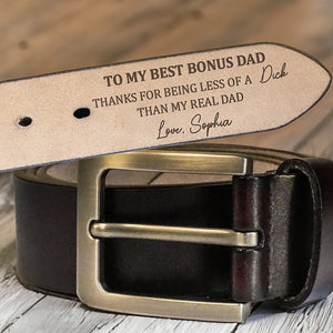 Thank You To My Best Bonus Dad - Gift For Father's Day - Personalized Engraved Leather Belt