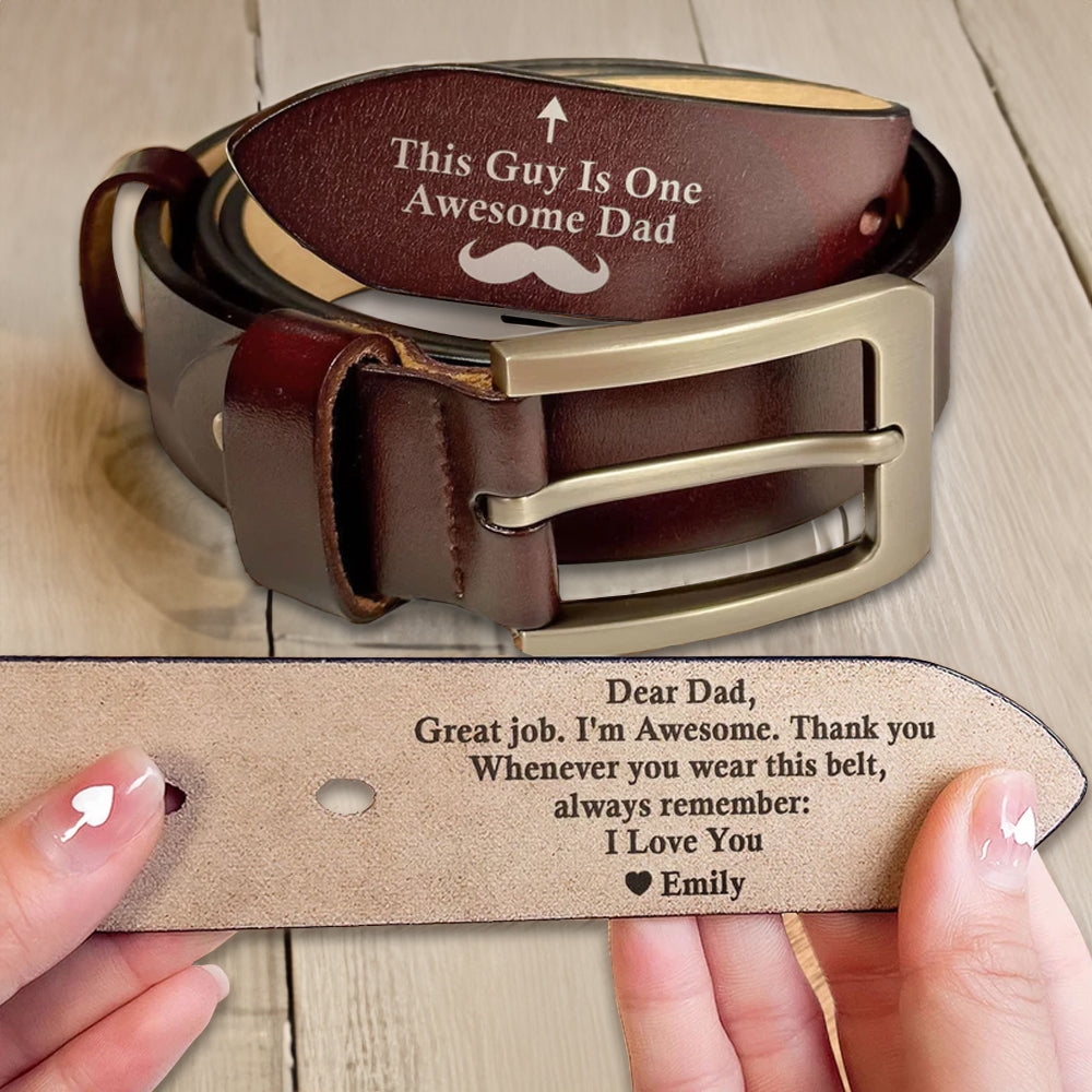 Dear Dad Great Job We're Awesome Thank You - Gift For Dad - Personalized Engraved Leather Belt